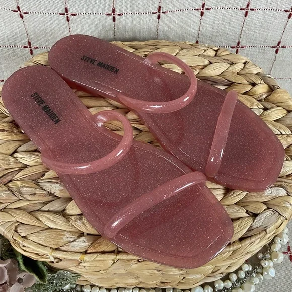Set of 2 Steve Madden “PIKE” Jelly Flip Flop Sandals Size 6 Pink & Silver New - Picture 2 of 10